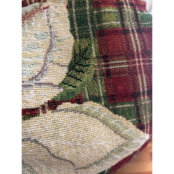 Holiday Poinsettia Tapestry Table Runner With Red & Green Plaid Design 67” Long - Picture 4 of 5